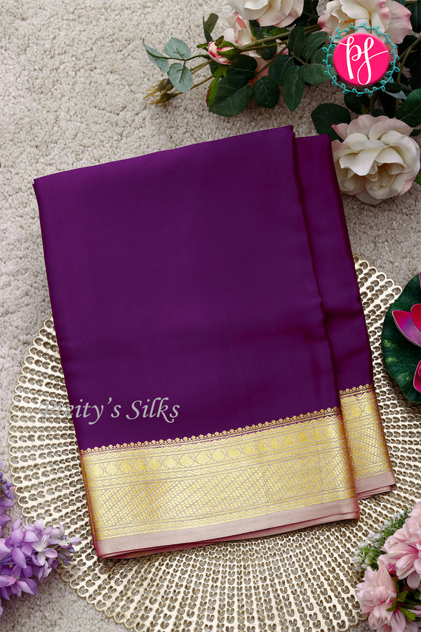 Pure Mysore Crepe Silk Saree-Purple And Desert Sand-PA22436