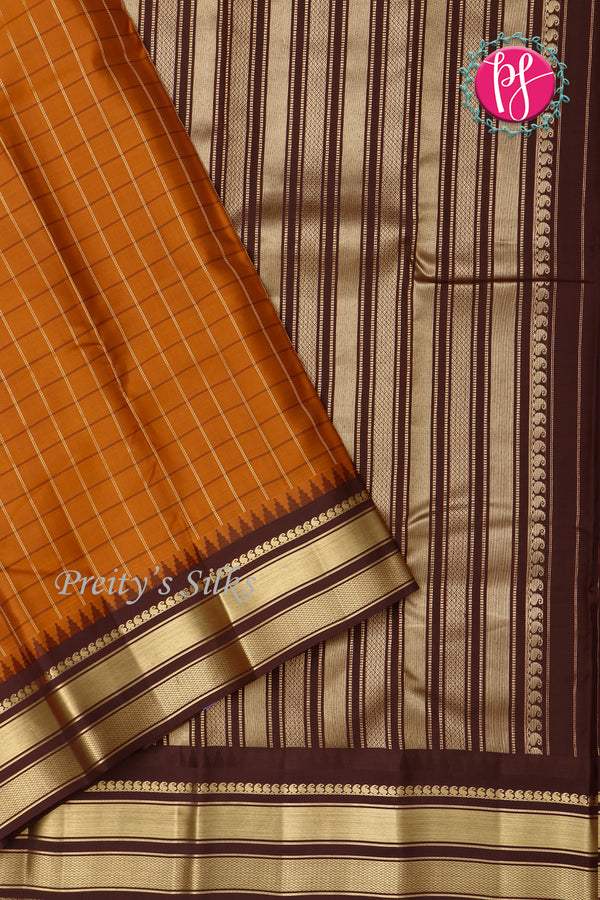 Half Pure Kanchipuram Silk Saree-Rustorange And Deepbrown-PF68660