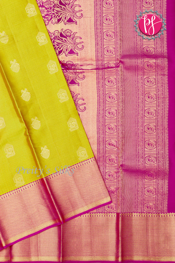 Pure Kanchipuram Silk Saree-Olivegreen And Pink-PF72295