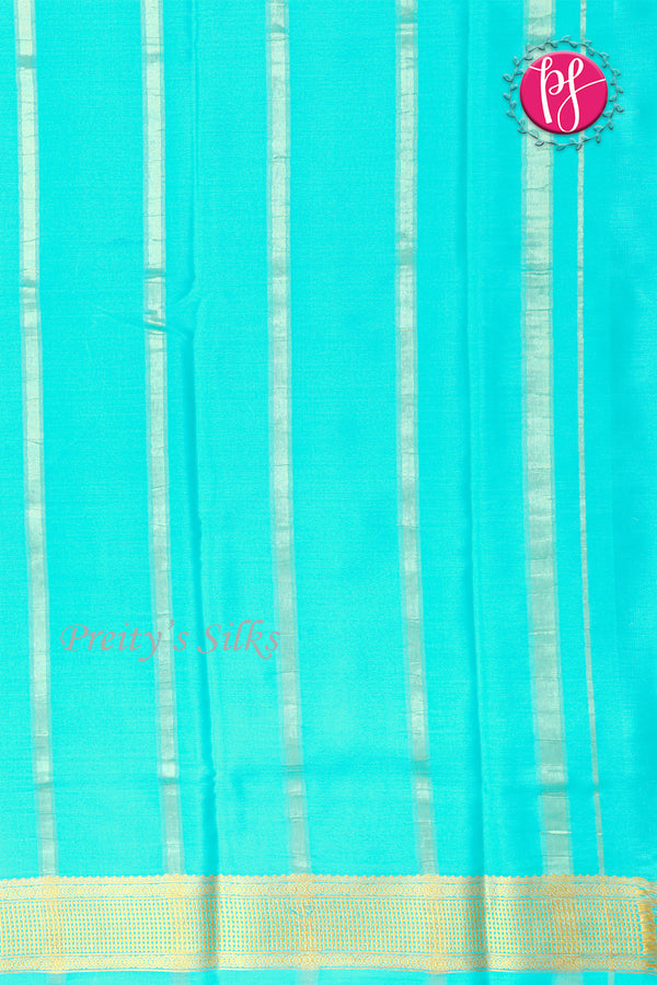 Pure Mysore Crepe Silk Saree -Navyblue And Turquoiseblue-PF82724
