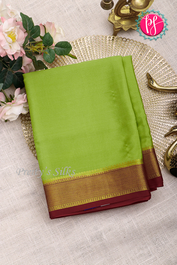 Pure Mysore Crepe Silk Saree-Parrotgreen And Marron-PA22316