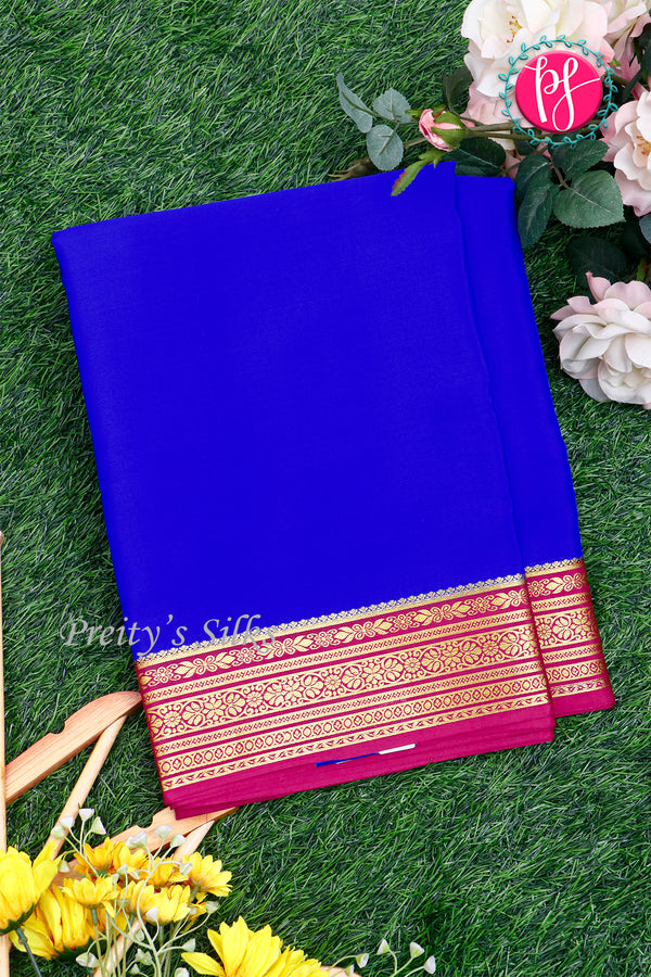 Pure Mysore Crepe Silk Saree- Royalblue And Mejentapink-PA28937