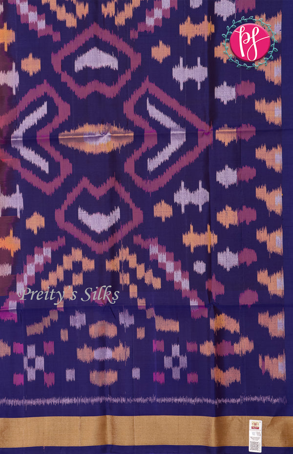 Pure Pochampally Soft Silk saree- Deep Wine with Ink Blue-PF03817