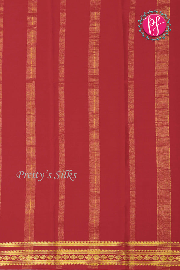 Pure Mysore Crepe Silk Saree-Parrotgreen And Red-PA19913