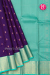 Half Pure Kanchipuram Silk Saree-Deep Purple And Turquoise -PF82159