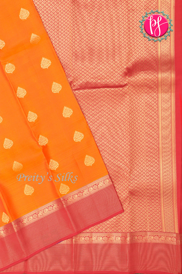 Half Pure Kanchipuram Silk Saree-Orange And RED-PA25965