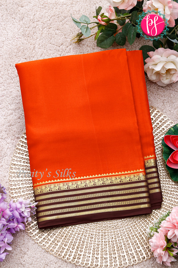 Pure Mysore Crepe Silk Saree-Rustorange And Brown-PA28717
