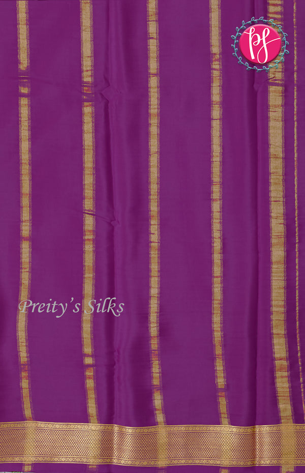 Pure Mysore Crepe Silk saree-White And Purple-PF45500