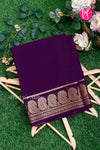 Pure Mysore Crepe Silk Saree-Mango border- Purple- PA35251