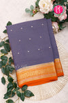 Pure Mysore Crepe Silk Saree-Grey And Orange-PA46766