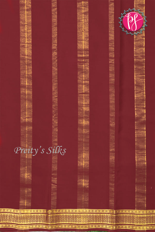 Pure Mysore Crepe Silk Saree -Yellow And Marron Green-PA01208