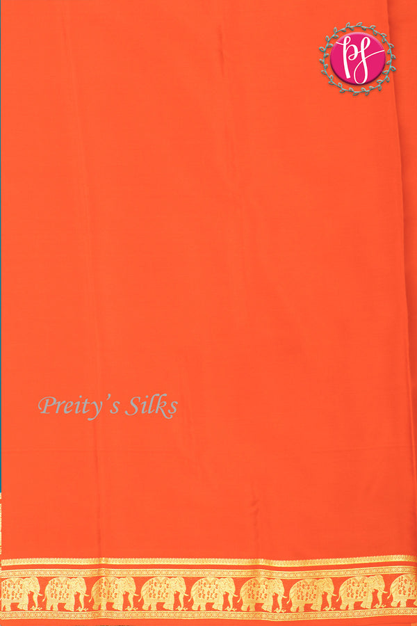 Pure Mysore Crepe Silk Saree-Contrast-Tealblue And Orange-PA19804