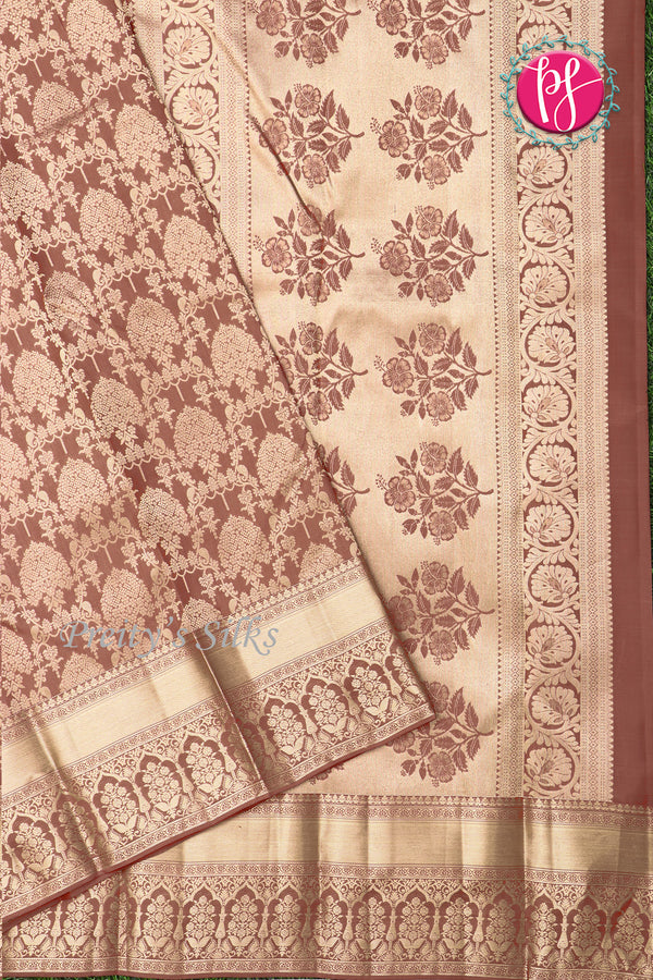 Pure Kanchipuram Silk Saree-Reddish-Brown-PA04485