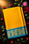 Pure Mysore Crepe Silk Saree -Mustardyellow And Oceanblue- PA47159