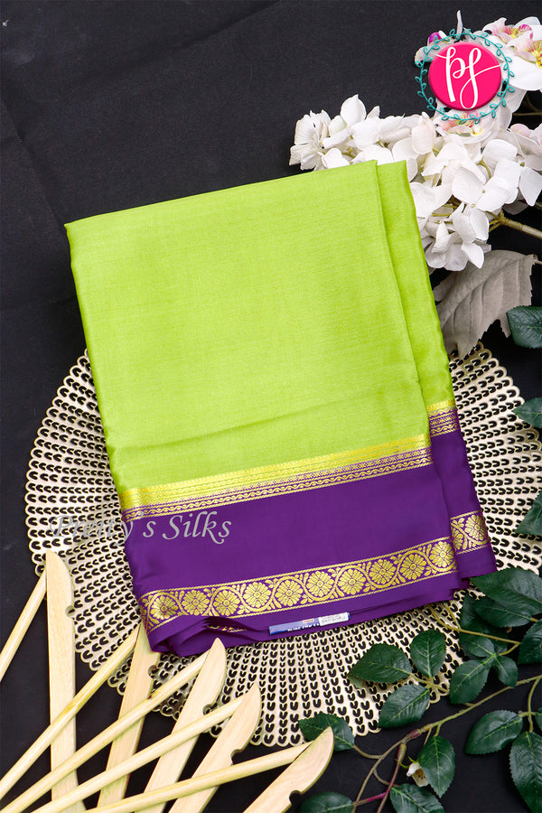 Pure Mysore Crepe Silk Saree-Pistagreen And Purple-PA22264