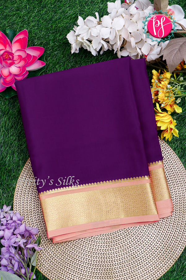Pure Mysore Crepe Silk Saree-Purple And Melon-PA28744