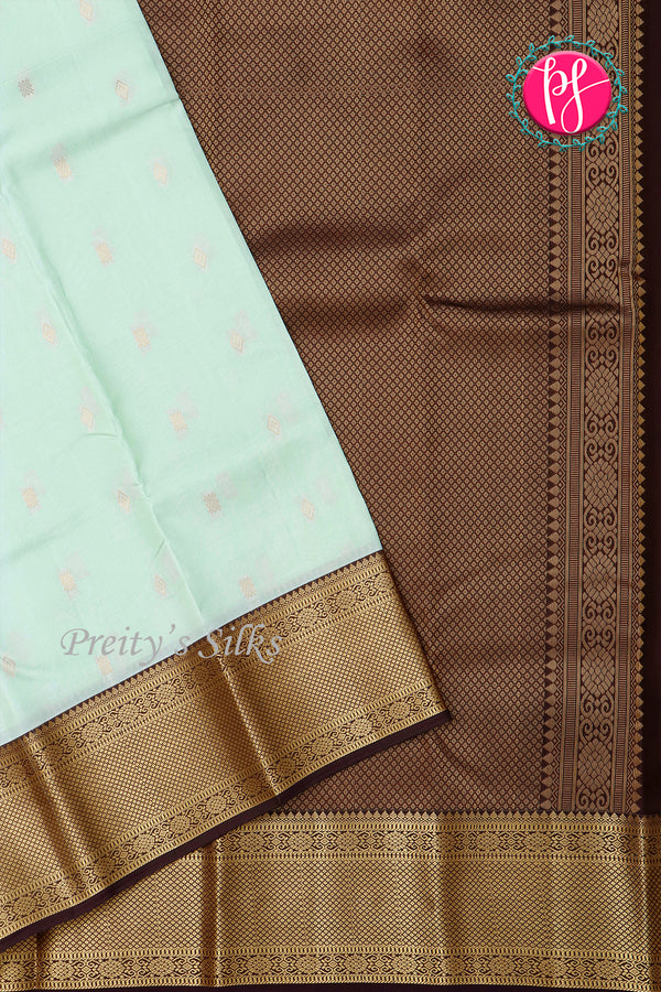 Half Pure Kanchipuram Silk Saree-Light mint And Deepbrown-PA25960