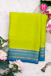 Pure Mysore Crepe Silk Saree-Olivegreen And Tealblue-PA28981