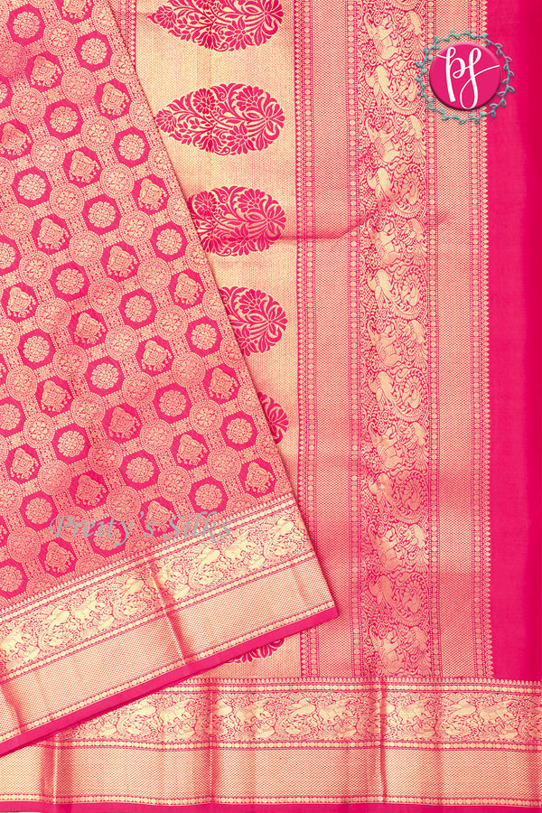 Pure Brocade Kanchipuram Silk Saree-Bright reddish Pink-PA04495