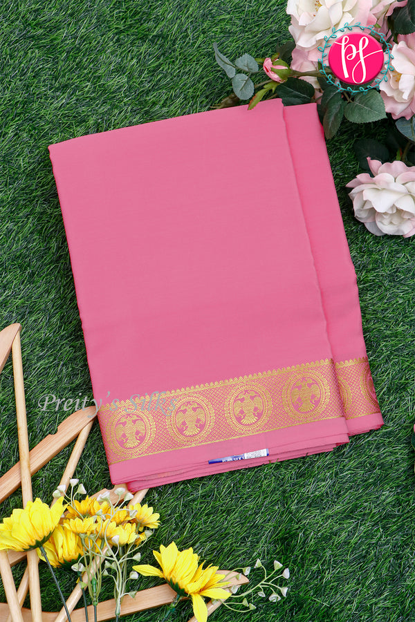 Pure Mysore Crepe Silk Saree-Gandaberunda self-Rosepink-PA29132