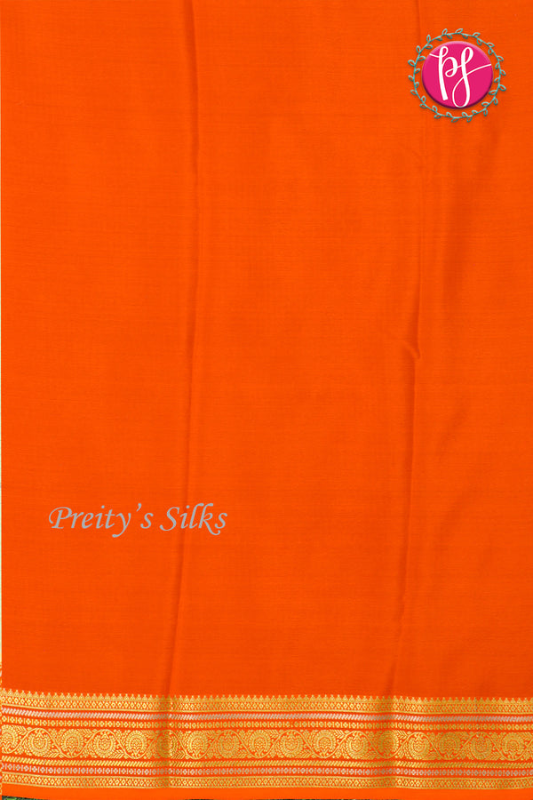 Pure Mysore Crepe Silk Saree -Pista Green With Orange-PF80566