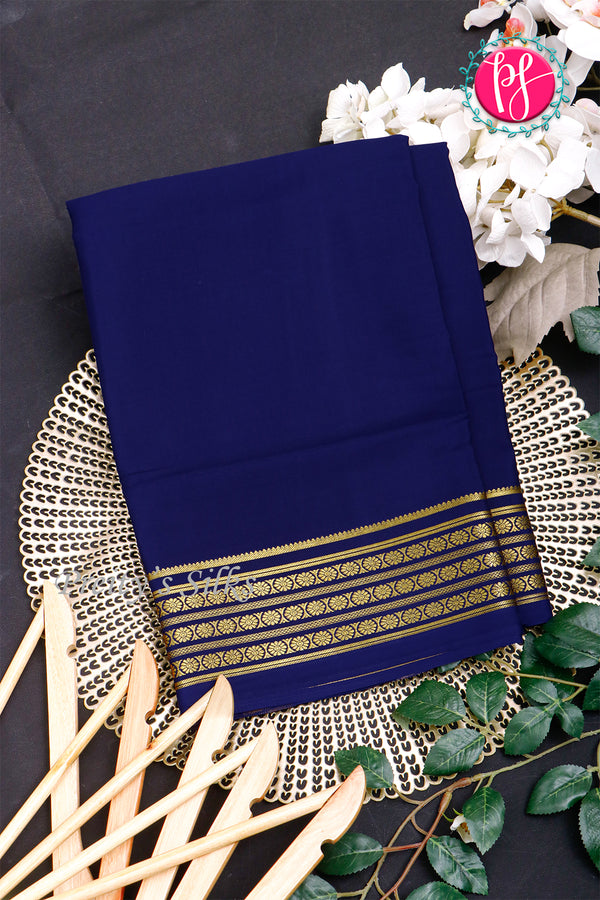 Pure Mysore Crepe Silk Saree-Navyblue- PA33665