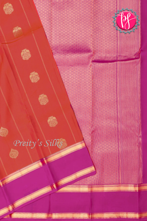 Half Pure Kanchipuram Silk Saree-Brickreed And Pink-PA25965