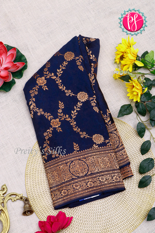 PURE KADDI BANARASI GEORGETTE SILK SAREE-Navyblue-PA29680