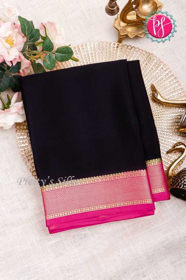 Pure Mysore Crepe Silk Saree-Black And Pink-PA22316