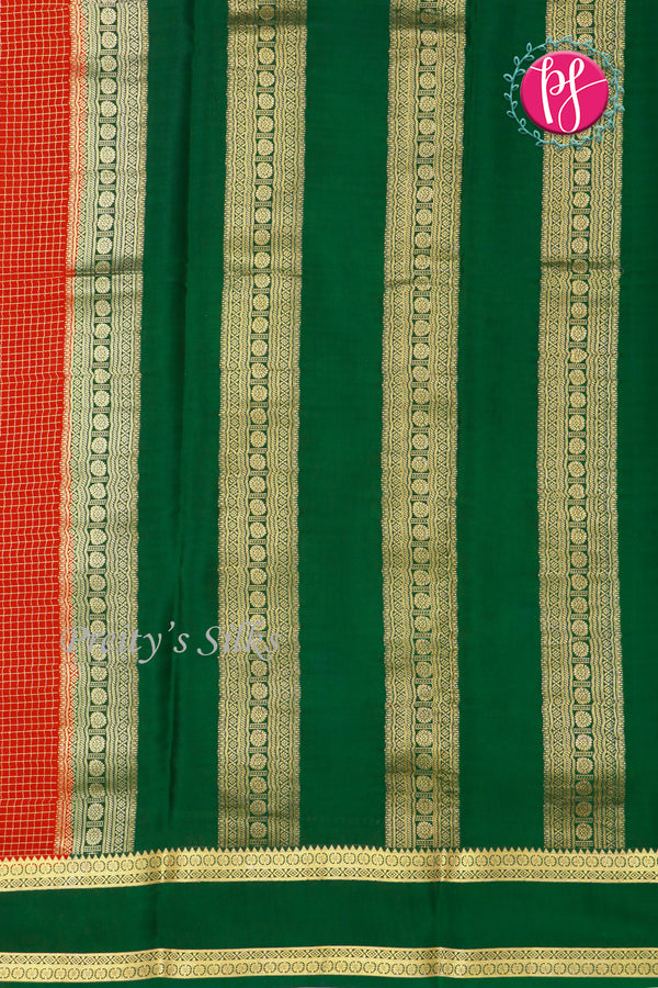 Pure Mysore Crepe Silk Saree -Rustorange And Green-PF86046