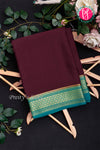 Pure Mysore Crepe Silk Saree-Chocolatebrown And Cyanblue- PA34000