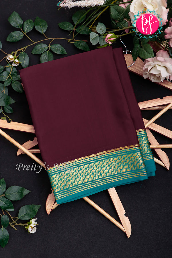 Pure Mysore Crepe Silk Saree-Chocolatebrown And Cyanblue- PA34000