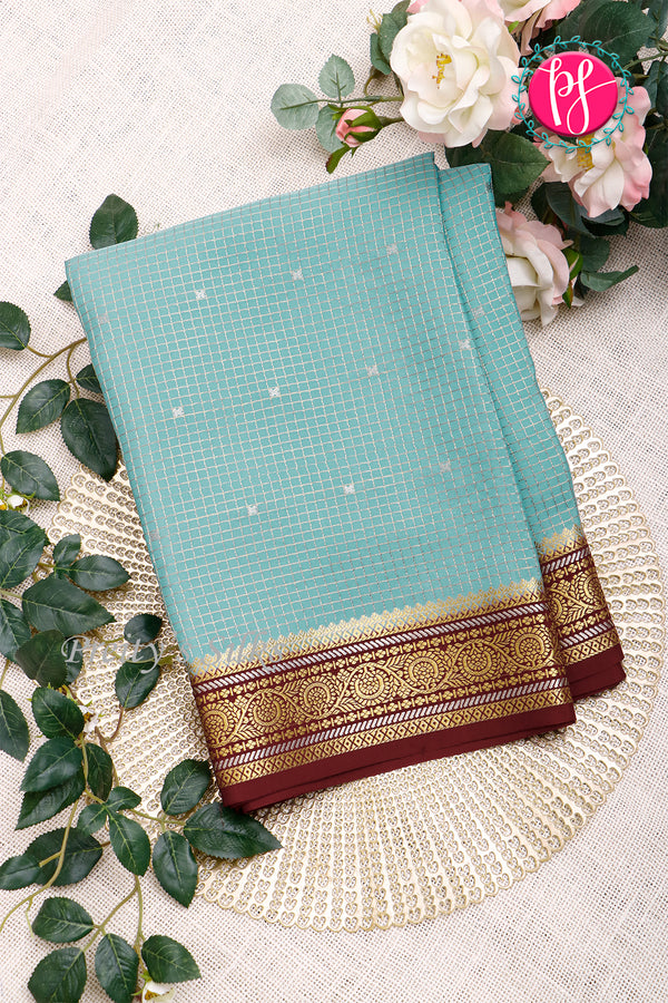 Pure Mysore Crepe Silk Saree-PowderBlue And Deepmarron-PA46766