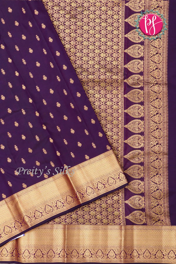 Pure Kanchipuram Silk Saree-Dark purple-PA04341