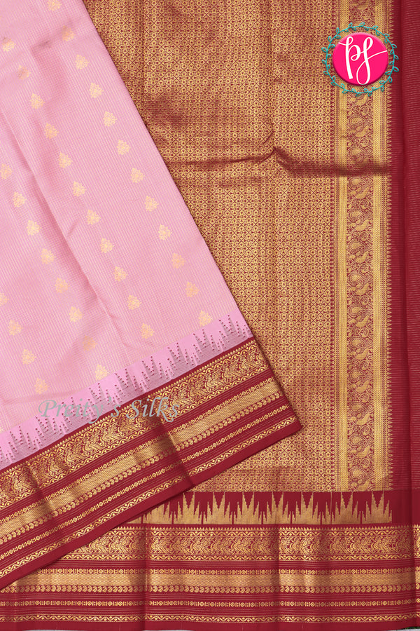 Pure Kanchipuram Silk Saree-Lightpink And Dark Red-PA23514