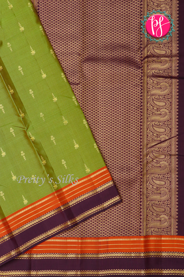 Half Pure Kanchipuram Silk Saree-Green And Deepbrwn-PA24684