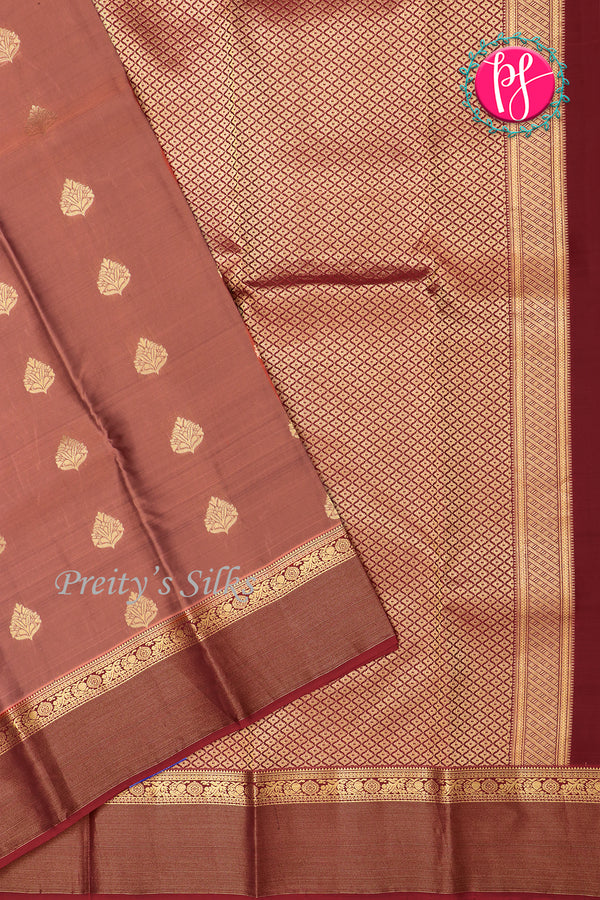 Half pure kanchipuram silk saree - Copper maroon with Brick brown PA25965