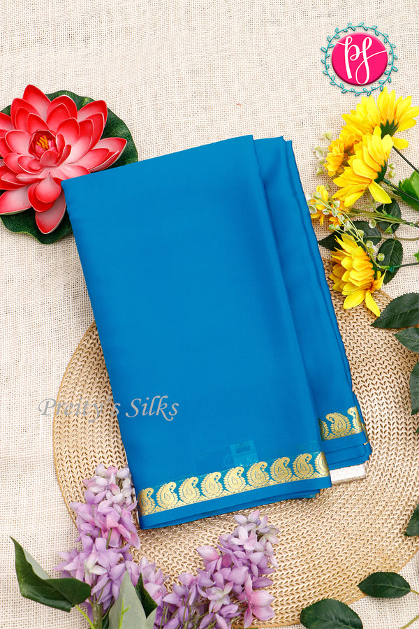 Pure Mysore Crepe Silk Saree-Tealblue-PA21766