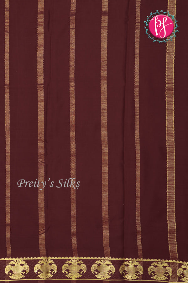 Pure Mysore Crepe Silk Saree-Gandaberunda Border-Chocolatebrown-PF84405