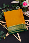 Pure Mysore Crepe Silk Saree-Mustardyellow And Bottlegreen- PA34000