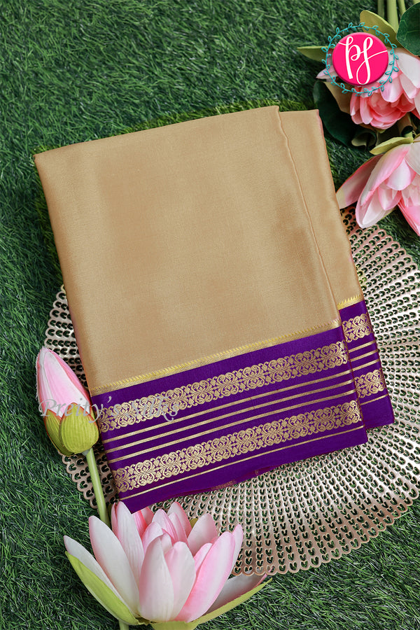Pure Mysore Crepe Silk Saree-Tan And Purple-PA34176