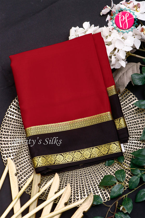 Pure Mysore Crepe Silk Saree-Red And Black-PA22264