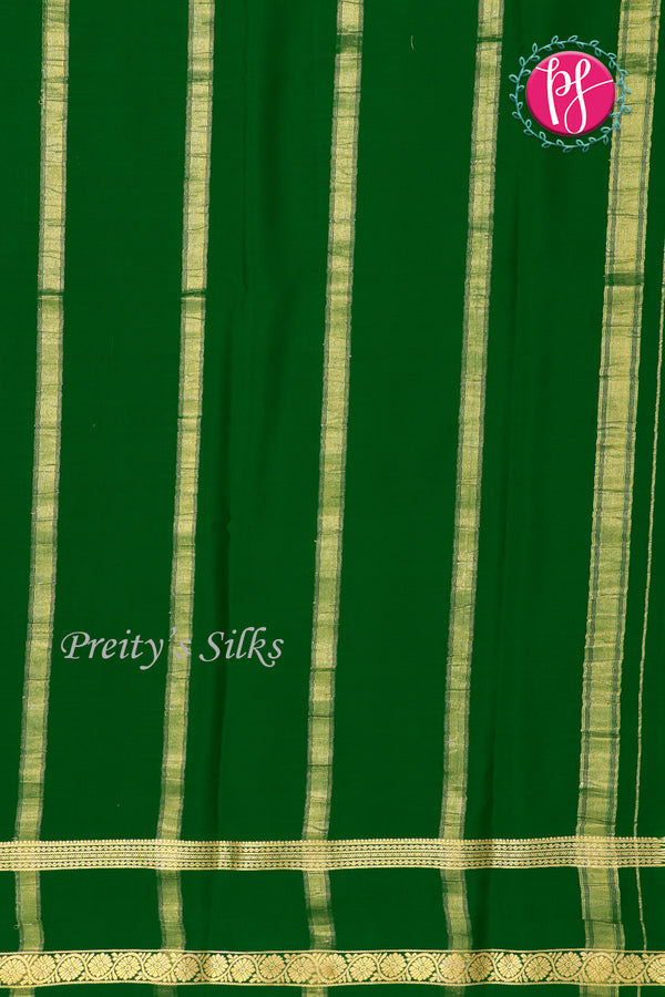 Pure Mysore Crepe Silk Saree -Mustard yellow And Green-PF82480
