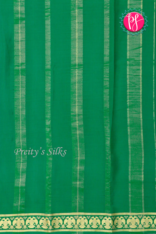 Pure Mysore Crepe Silk Saree-Gandaberunda Border-Green-PA20598