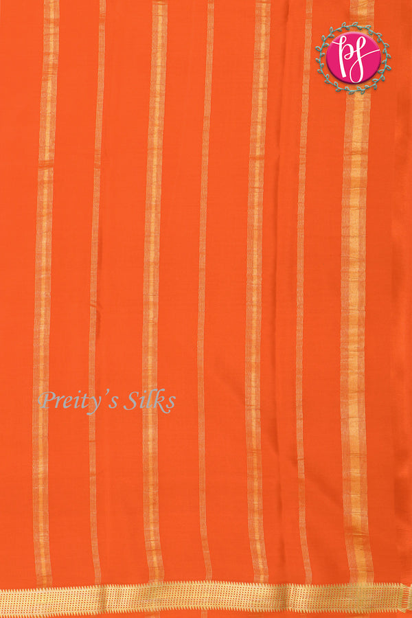 Pure Mysore Crepe Silk Saree -Light spring green And Orange- PA09448
