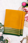 Pure Mysore Crepe Silk Saree-Mustardyellow And Bottlegreen-PA28981