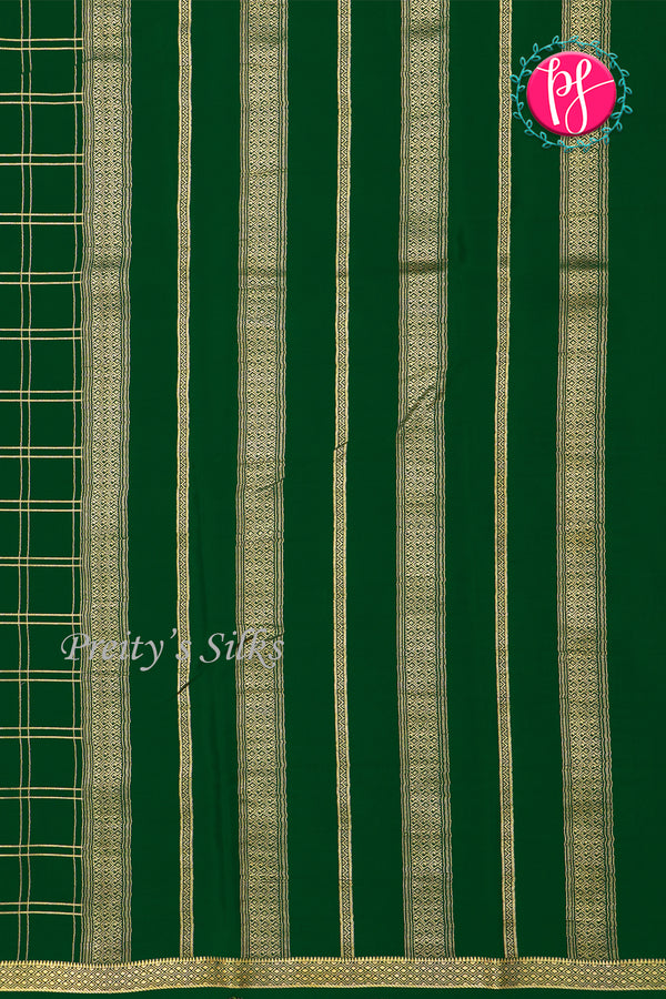 Pure Mysore Crepe Silk Saree-Doublechecks-Bottlegreen-PA20527