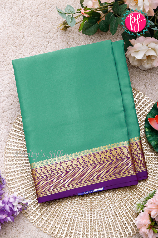 Pure Mysore Crepe Silk Saree-Sea Green And Purple-PA22436
