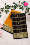 Pure Mysore Crepe Silk Saree-Mustardyellow And Black-PA46832