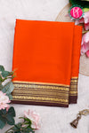 Pure Mysore Crepe Silk Saree-Saffron And Chocolatebrown-PA28981